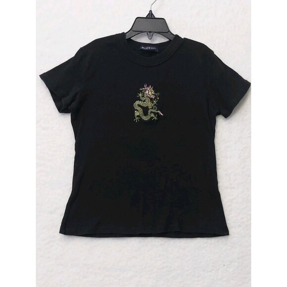 Brandy Melville Tops - Brandy Melville Tiny Tee Embroidered Dragon Black Stretchy 90s Style T-shirt